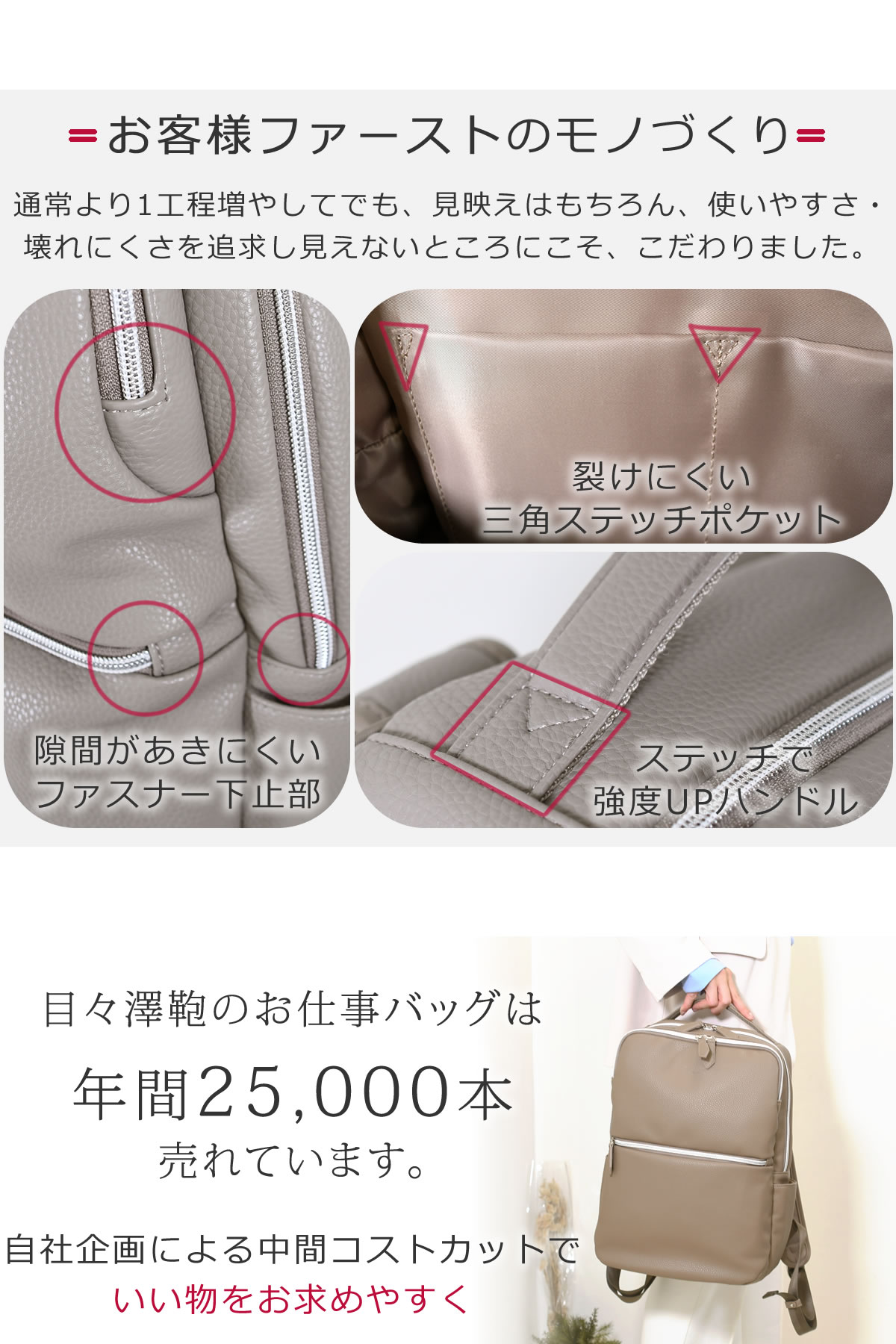 目々澤鞄オリジナル ビジネスリュック レディース お客様ファーストのモノ作り使いやすさ壊れにくさを追求