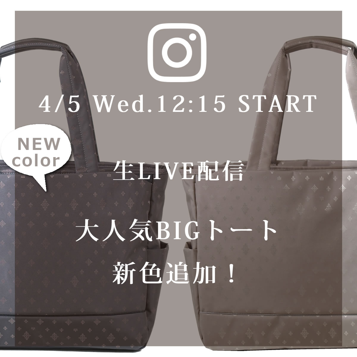 来週4/5(水)のインスタLIVEは、TiaraMビッグトートの新色のご紹介。55015